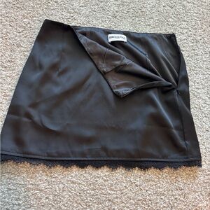 Princess Polly Black Satin Mini Skirt with Lace Trim